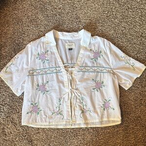 American Eagle Embroidered Tie Front Top